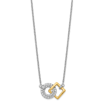 14K Bicolor Gold Poliert Echt Diamant Kreis und Quadratisch 18 Zoll Halskette