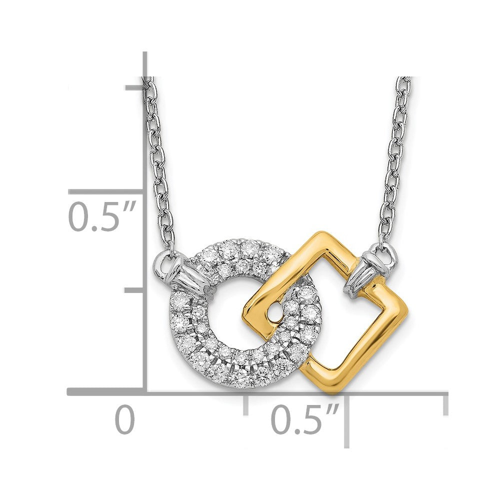 14K Bicolor Gold Poliert Echt Diamant Kreis und Quadratisch 18 Zoll Halskette