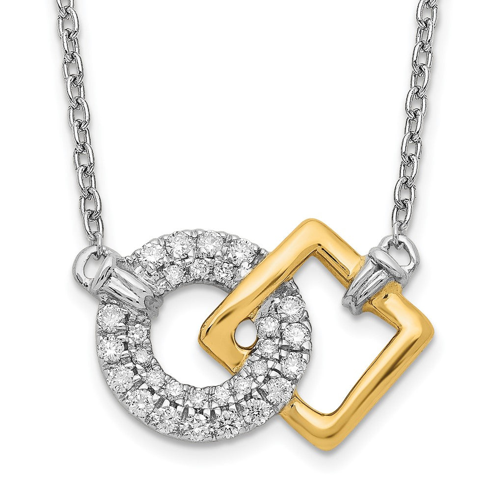 14K Bicolor Gold Poliert Echt Diamant Kreis und Quadratisch 18 Zoll Halskette