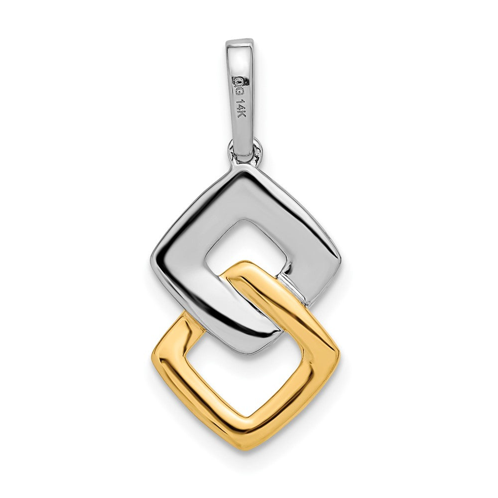 14K Bicolor Gold Echt Diamant Doppelt Quadratisch Kette Anhänger