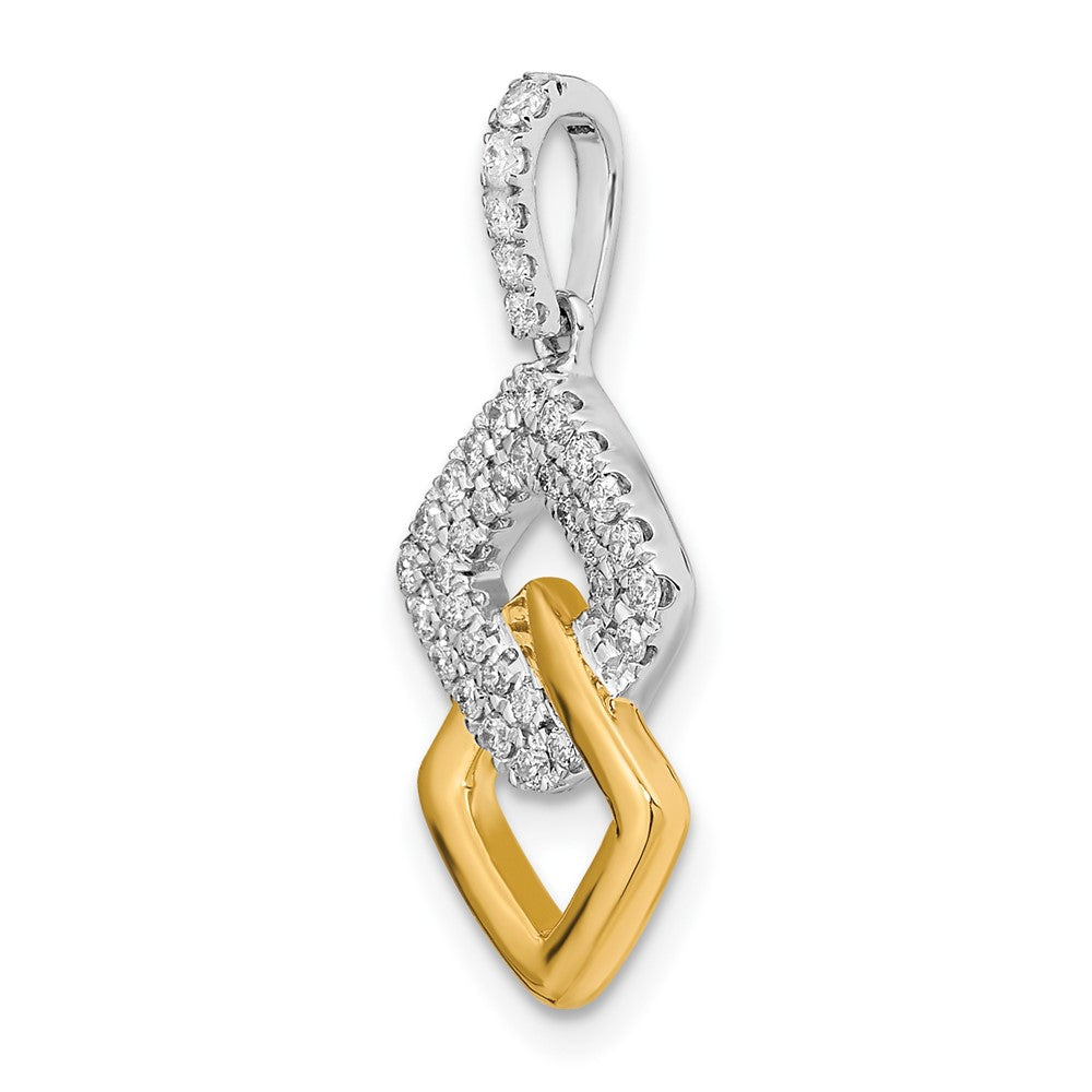 14K Bicolor Gold Echt Diamant Doppelt Quadratisch Kette Anhänger
