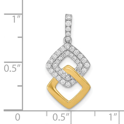 14K Bicolor Gold Echt Diamant Doppelt Quadratisch Kette Anhänger