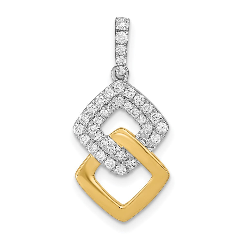 14K Bicolor Gold Echt Diamant Doppelt Quadratisch Kette Anhänger