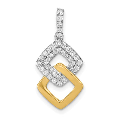 14K Bicolor Gold Echt Diamant Doppelt Quadratisch Kette Anhänger