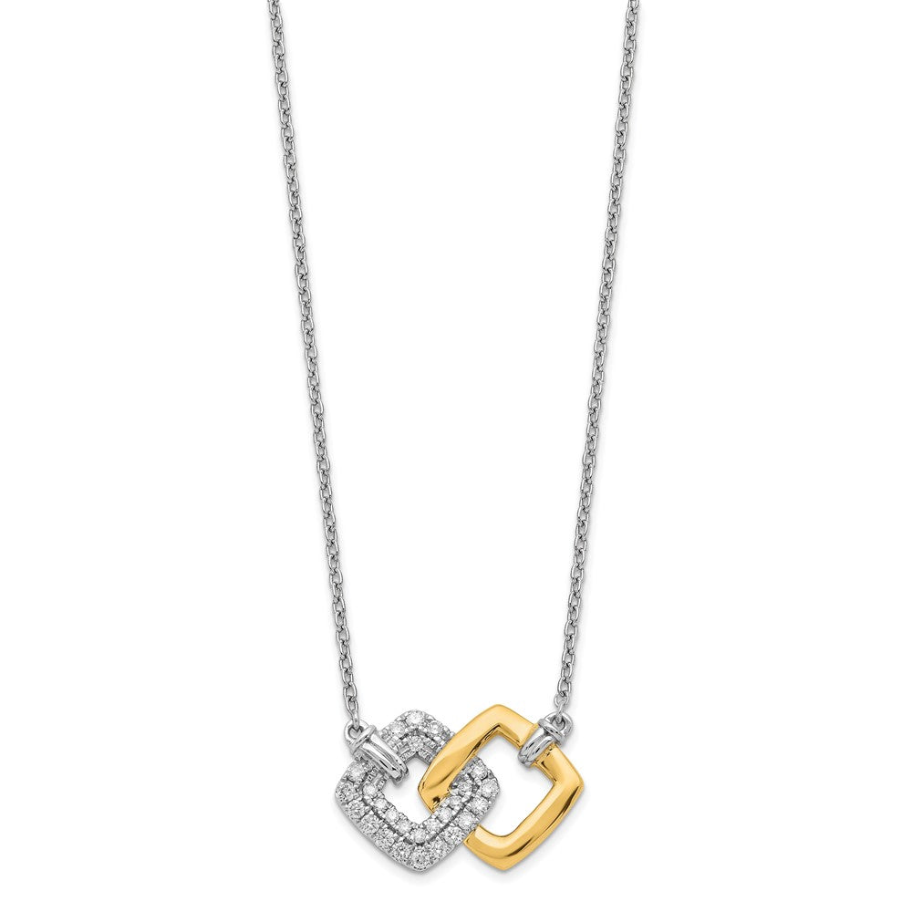 14K Bicolor Gold Poliert Echt Diamant Doppelt Quadratisch 18 Zoll Halskette