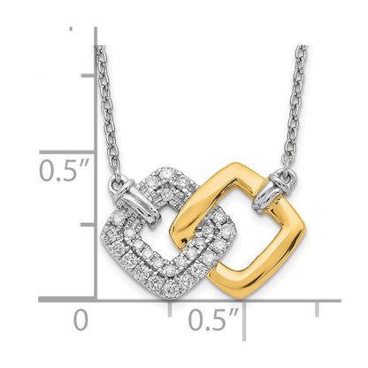 14K Bicolor Gold Poliert Echt Diamant Doppelt Quadratisch 18 Zoll Halskette