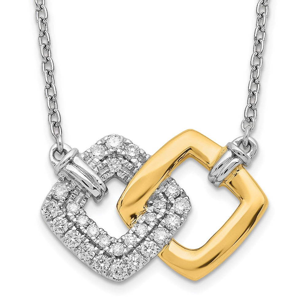 14K Bicolor Gold Poliert Echt Diamant Doppelt Quadratisch 18 Zoll Halskette