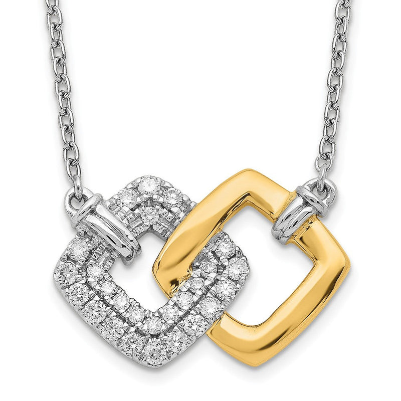 14K Bicolor Gold Poliert Echt Diamant Doppelt Quadratisch 18 Zoll Halskette