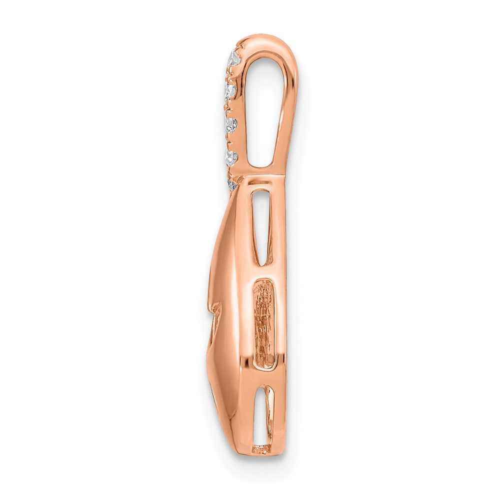 14K Roségold Poliert Echt Diamant Tropfen mit Blume Kette Anhänger
