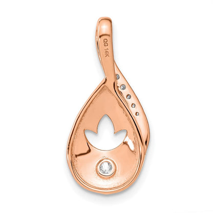 14K Roségold Poliert Echt Diamant Tropfen mit Blume Kette Anhänger