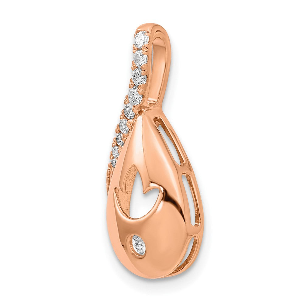 14K Roségold Poliert Echt Diamant Tropfen mit Blume Kette Anhänger