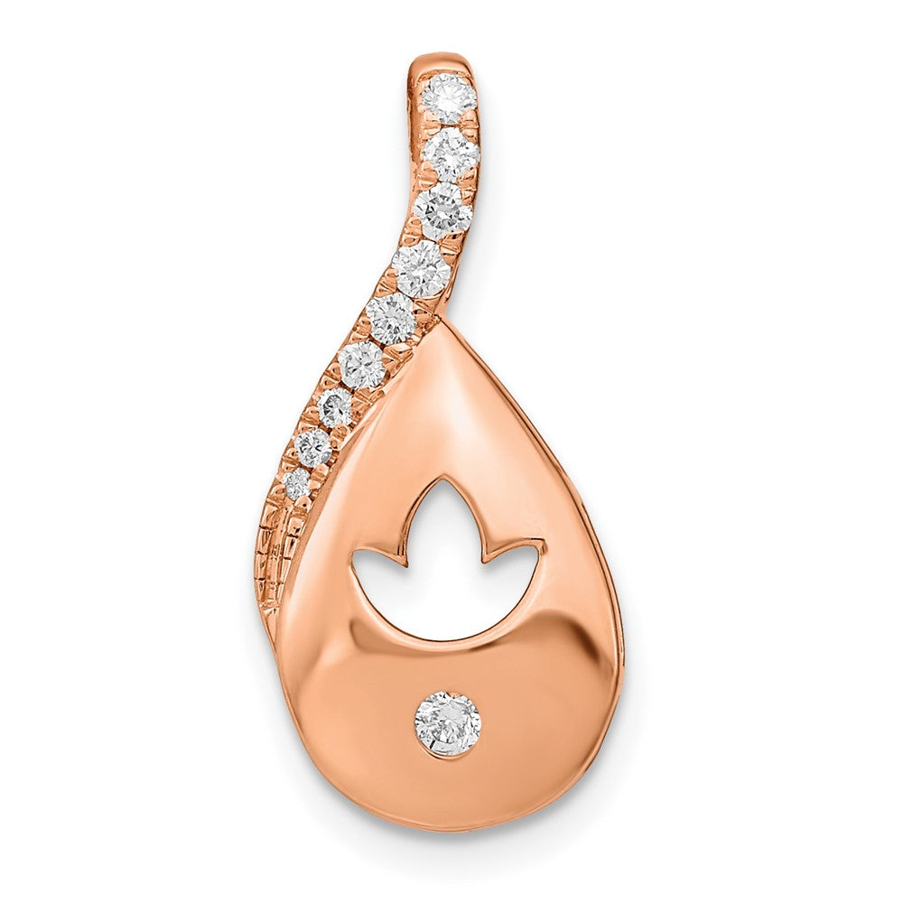 14K Roségold Poliert Echt Diamant Tropfen mit Blume Kette Anhänger