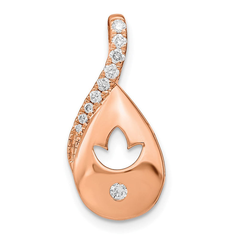 14K Roségold Poliert Echt Diamant Tropfen mit Blume Kette Anhänger
