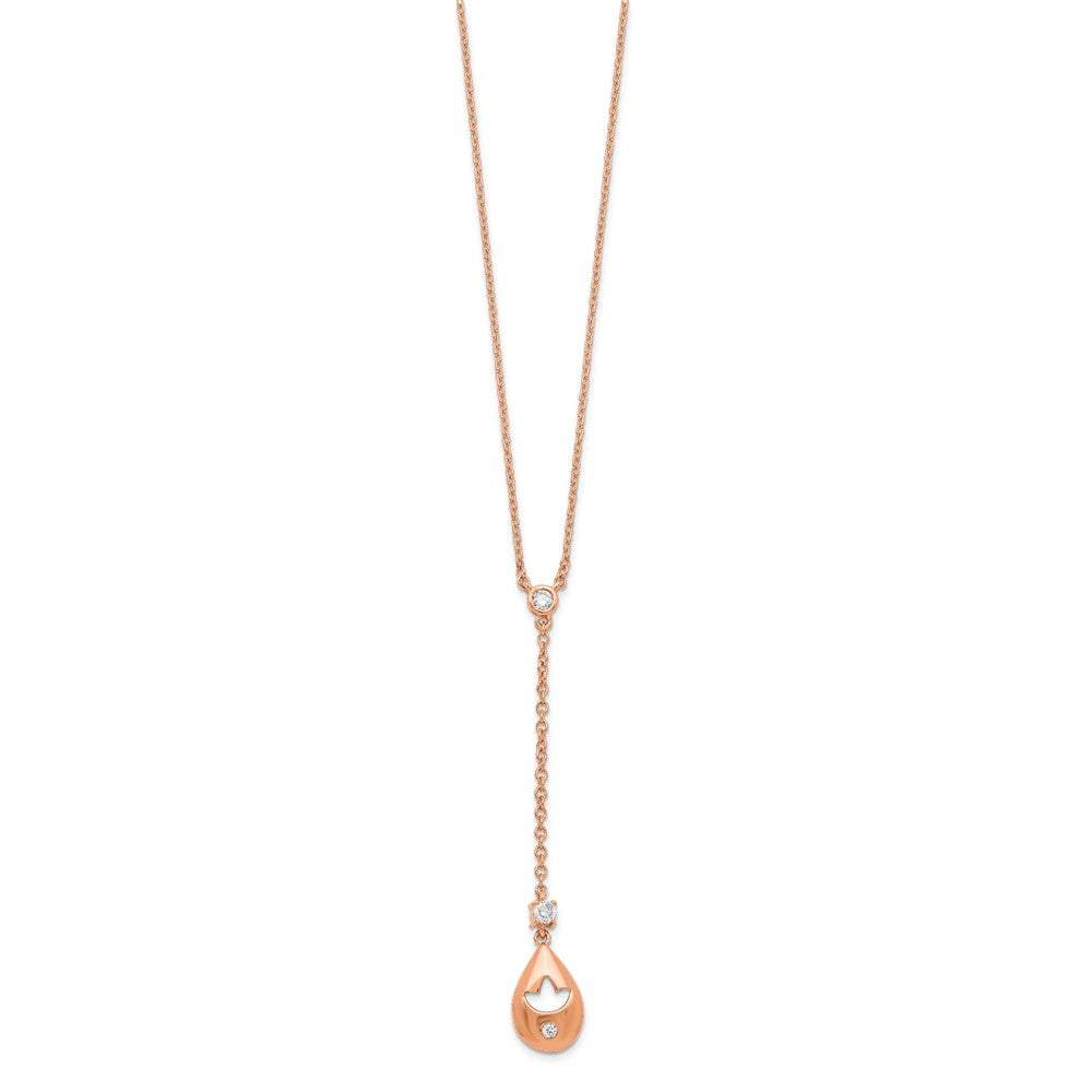14K Roségold Echt Diamant Tropfen mit Blume Hängend 18 Zoll Halskette