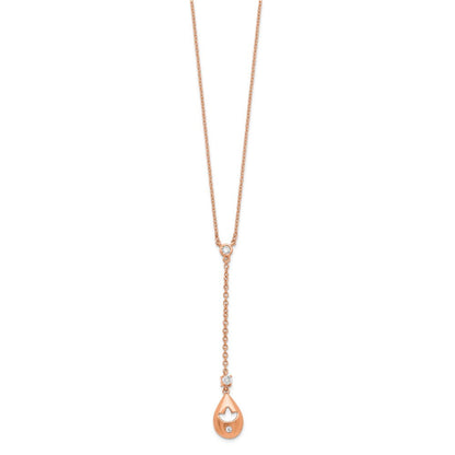 14K Roségold Echt Diamant Tropfen mit Blume Hängend 18 Zoll Halskette