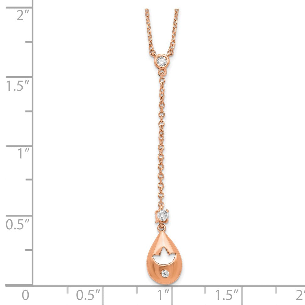 14K Roségold Echt Diamant Tropfen mit Blume Hängend 18 Zoll Halskette
