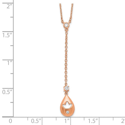 14K Roségold Echt Diamant Tropfen mit Blume Hängend 18 Zoll Halskette