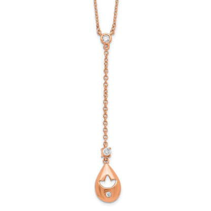 14K Roségold Echt Diamant Tropfen mit Blume Hängend 18 Zoll Halskette