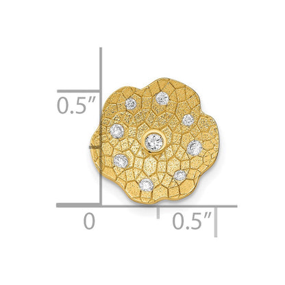 14K Gelbgold Poliert und Strukturiert Echt Diamant Kreis Kette Anhänger