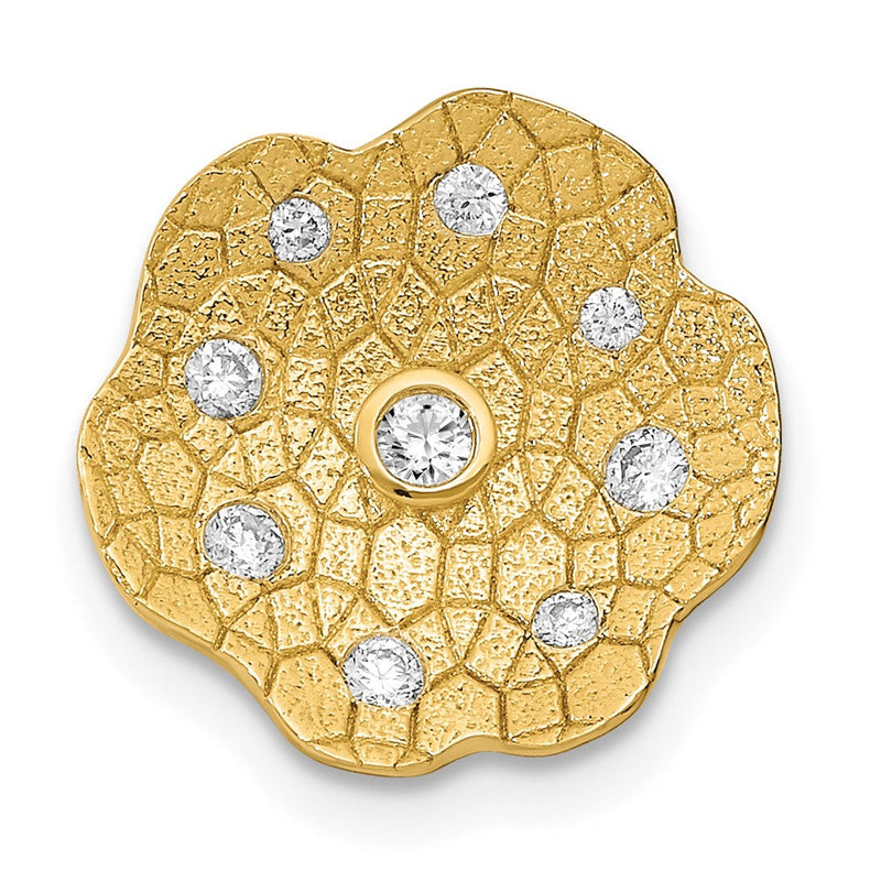 14K Gelbgold Poliert und Strukturiert Echt Diamant Kreis Kette Anhänger