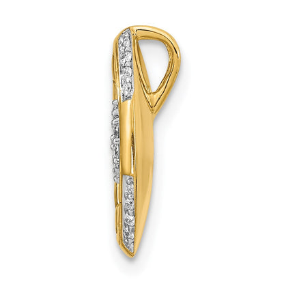 14K Gelbgold Poliert und Strukturiert Echt Diamant Oval Kette Anhänger