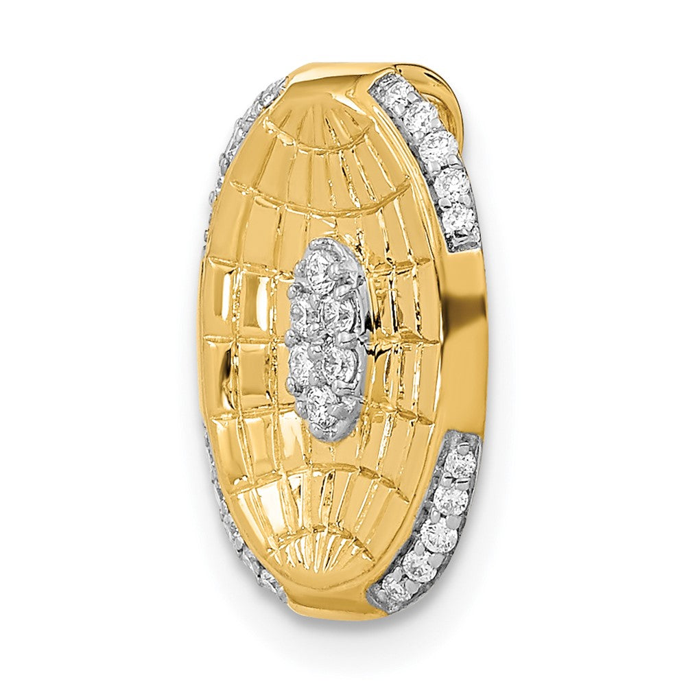 14K Gelbgold Poliert und Strukturiert Echt Diamant Oval Kette Anhänger