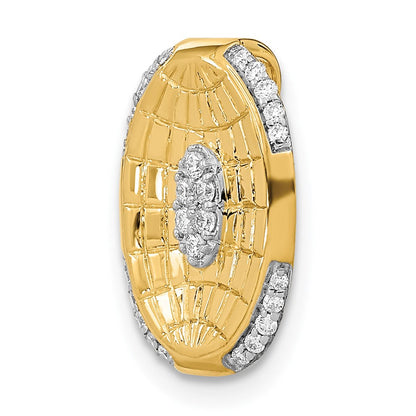 14K Gelbgold Poliert und Strukturiert Echt Diamant Oval Kette Anhänger