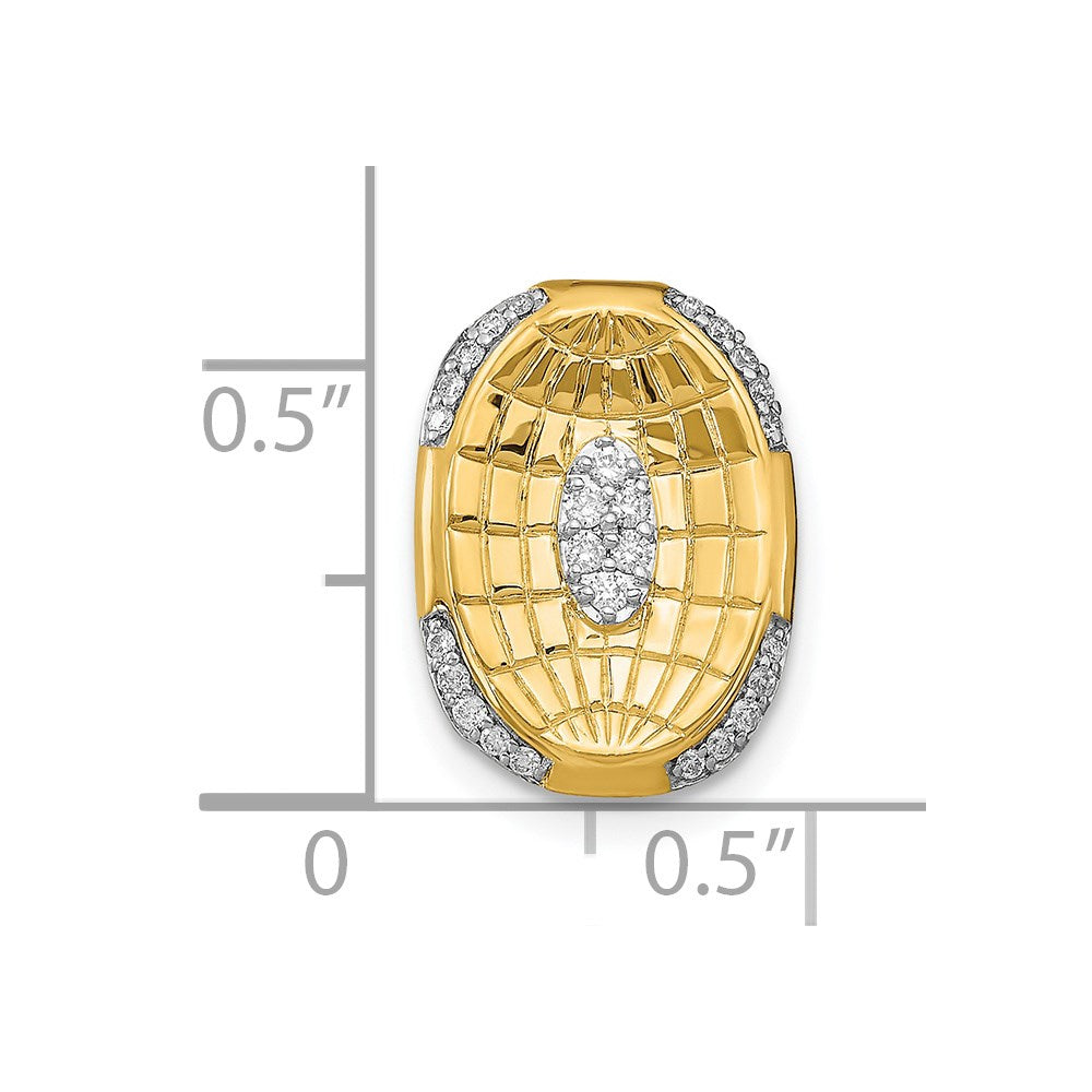 14K Gelbgold Poliert und Strukturiert Echt Diamant Oval Kette Anhänger