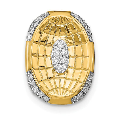 14K Gelbgold Poliert und Strukturiert Echt Diamant Oval Kette Anhänger