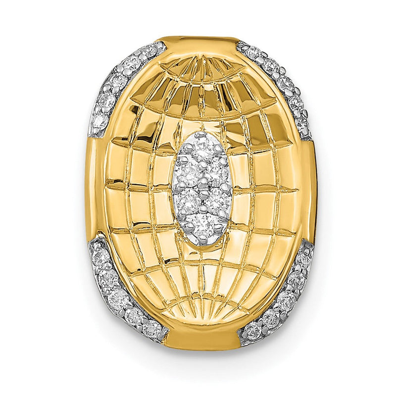 14K Gelbgold Poliert und Strukturiert Echt Diamant Oval Kette Anhänger