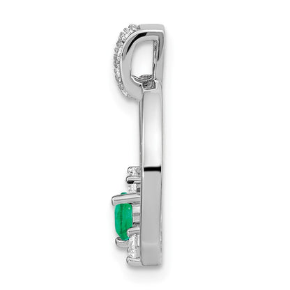 14K Weißgold Echt Diamant und Smaragd Kreis Kette Anhänger
