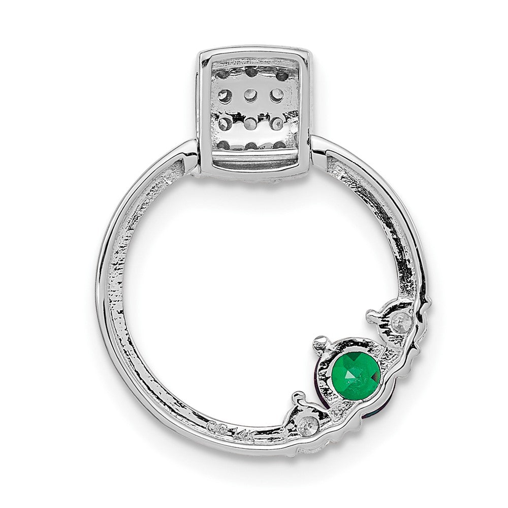 14K Weißgold Echt Diamant und Smaragd Kreis Kette Anhänger