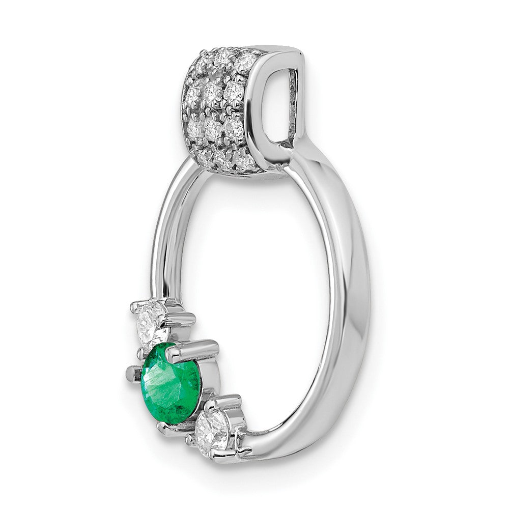14K Weißgold Echt Diamant und Smaragd Kreis Kette Anhänger