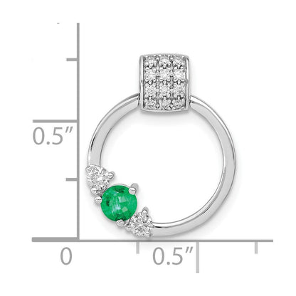 14K Weißgold Echt Diamant und Smaragd Kreis Kette Anhänger