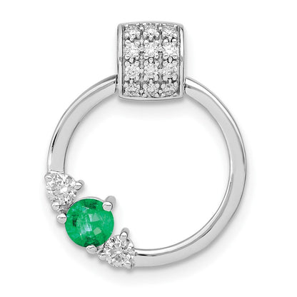 14K Weißgold Echt Diamant und Smaragd Kreis Kette Anhänger
