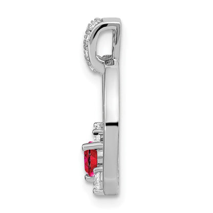 14K Weißgold Echt Diamant und Rubin Kreis Kette Anhänger