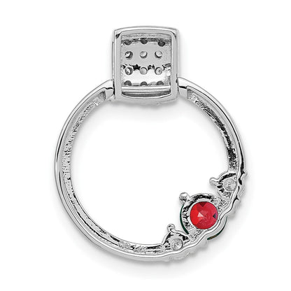 14K Weißgold Echt Diamant und Rubin Kreis Kette Anhänger