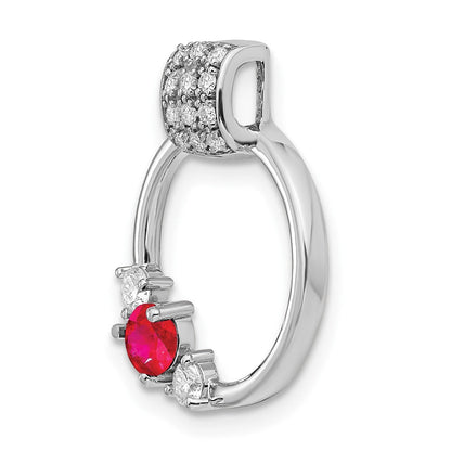 14K Weißgold Echt Diamant und Rubin Kreis Kette Anhänger