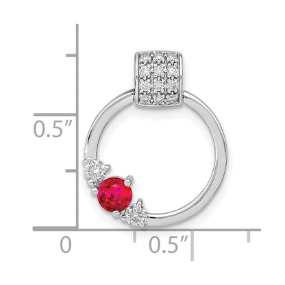 14K Weißgold Echt Diamant und Rubin Kreis Kette Anhänger