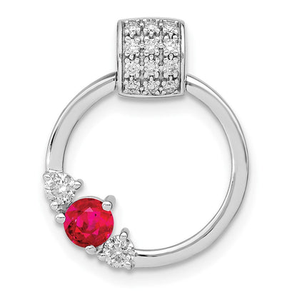 14K Weißgold Echt Diamant und Rubin Kreis Kette Anhänger