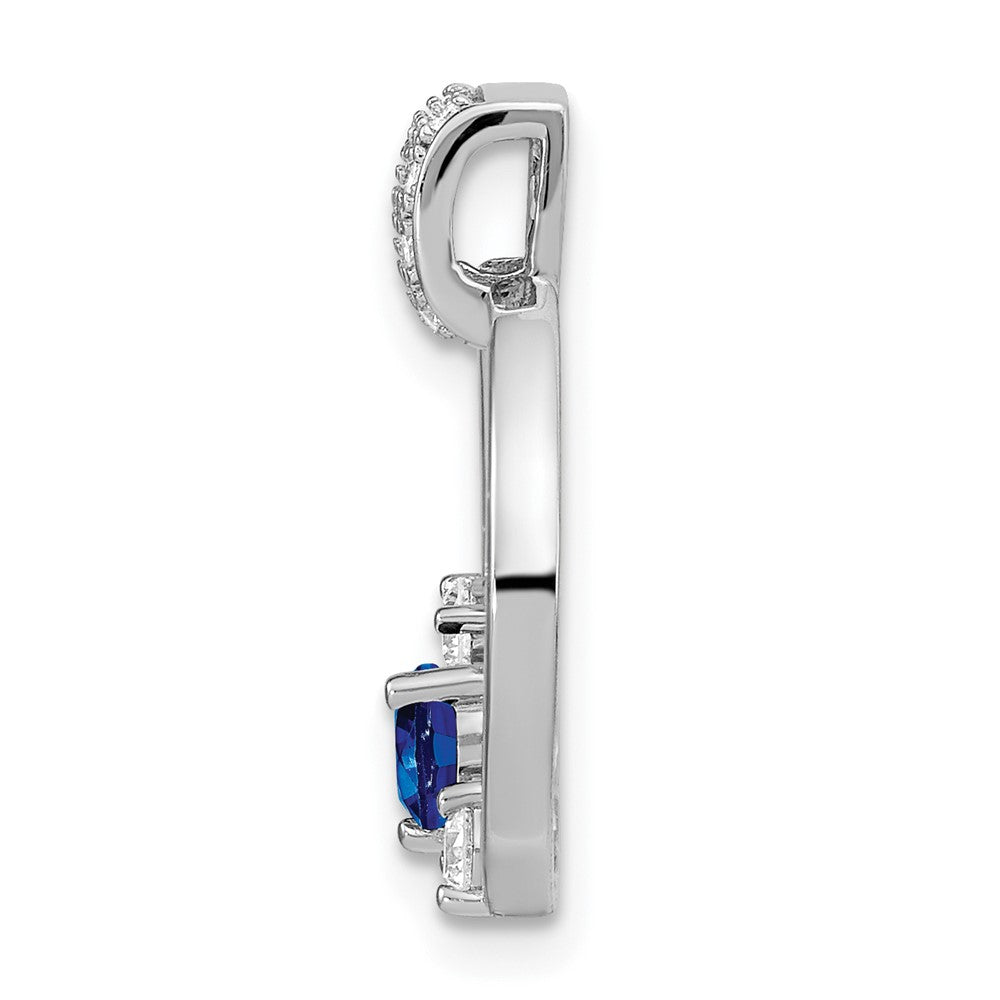 14K Weißgold Poliert Echt Diamant und Blau Saphir Kreis Kette Anhänger