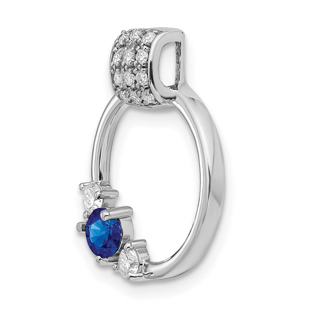 14K Weißgold Poliert Echt Diamant und Blau Saphir Kreis Kette Anhänger