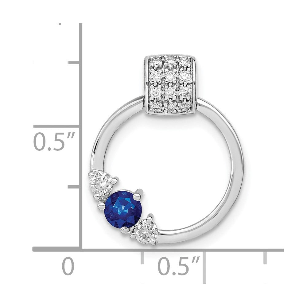 14K Weißgold Poliert Echt Diamant und Blau Saphir Kreis Kette Anhänger