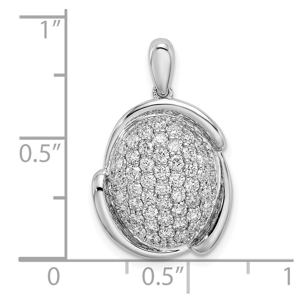 14K Weißgold Anhänger, oval, poliert, mit Pavé-Besatz aus echten Diamanten