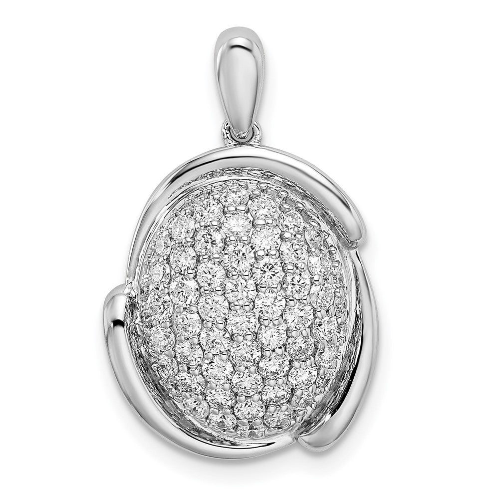 14K Weißgold Anhänger, oval, poliert, mit Pavé-Besatz aus echten Diamanten