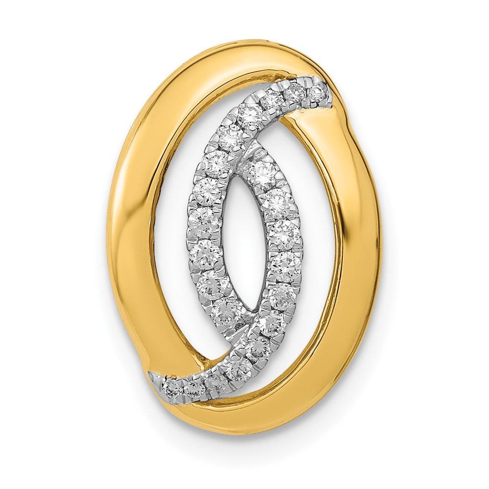 14K Gelbgold Poliert Echt Diamant Oval Kette Anhänger