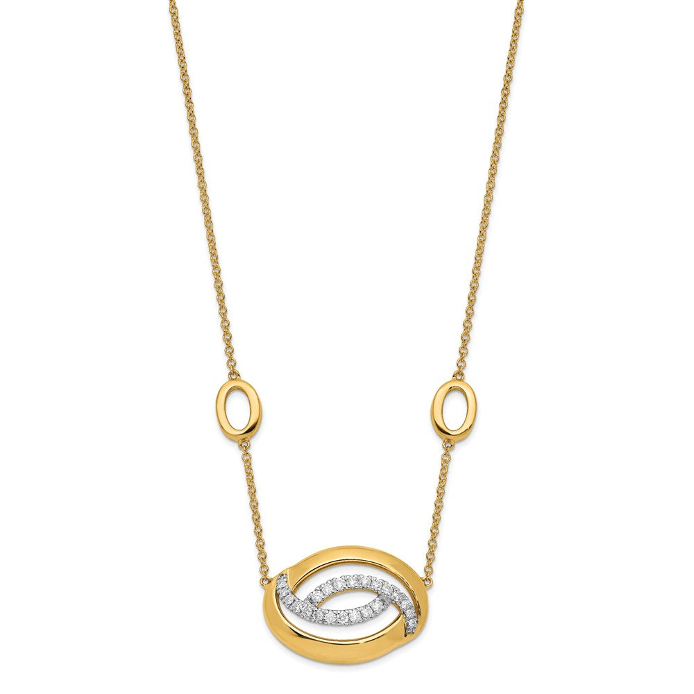 14K Gelbgold Poliert Echt Diamant Oval 18 Zoll Halskette