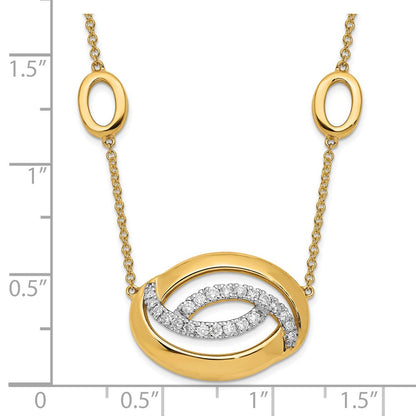14K Gelbgold Poliert Echt Diamant Oval 18 Zoll Halskette