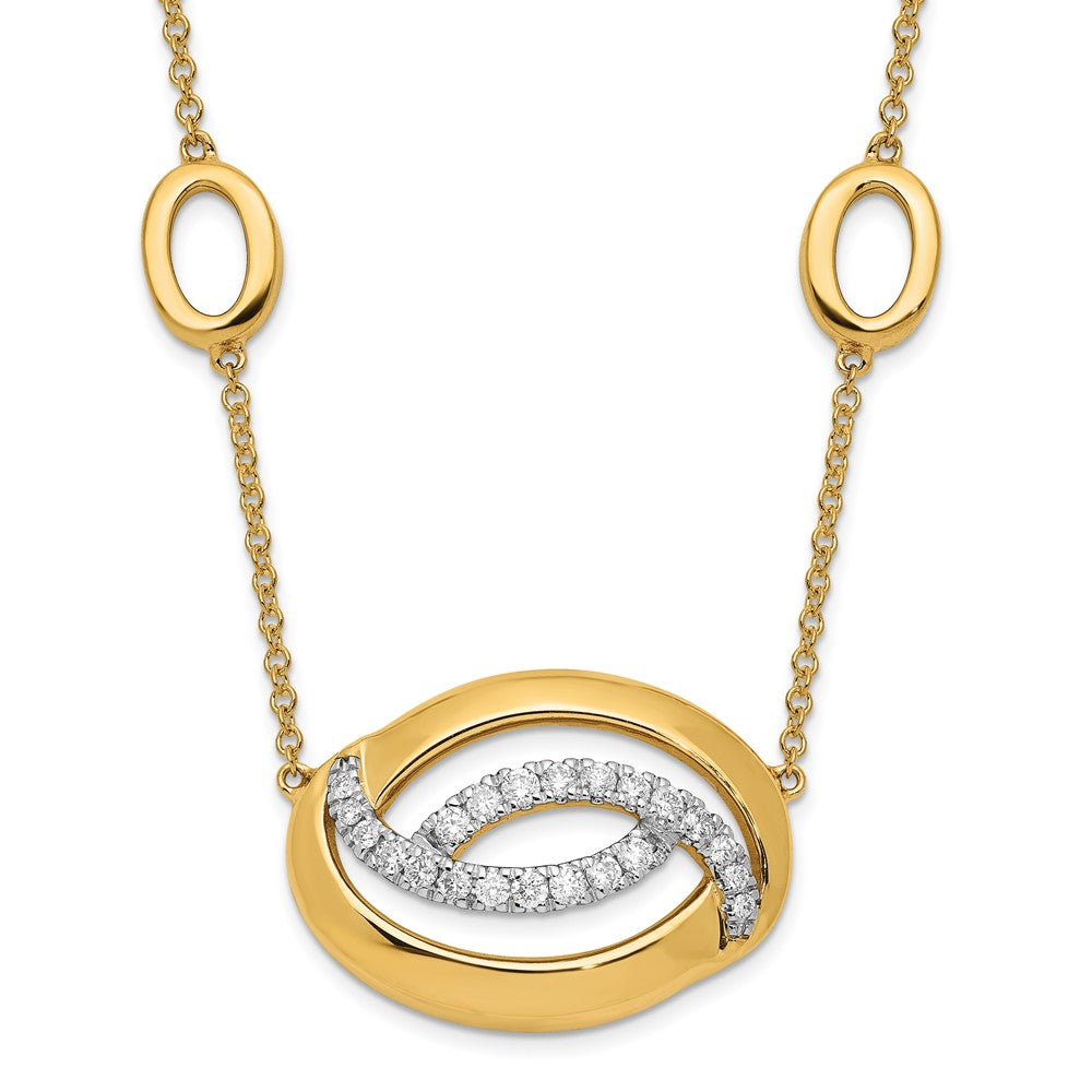 14K Gelbgold Poliert Echt Diamant Oval 18 Zoll Halskette