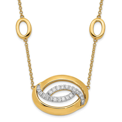 14K Gelbgold Poliert Echt Diamant Oval 18 Zoll Halskette